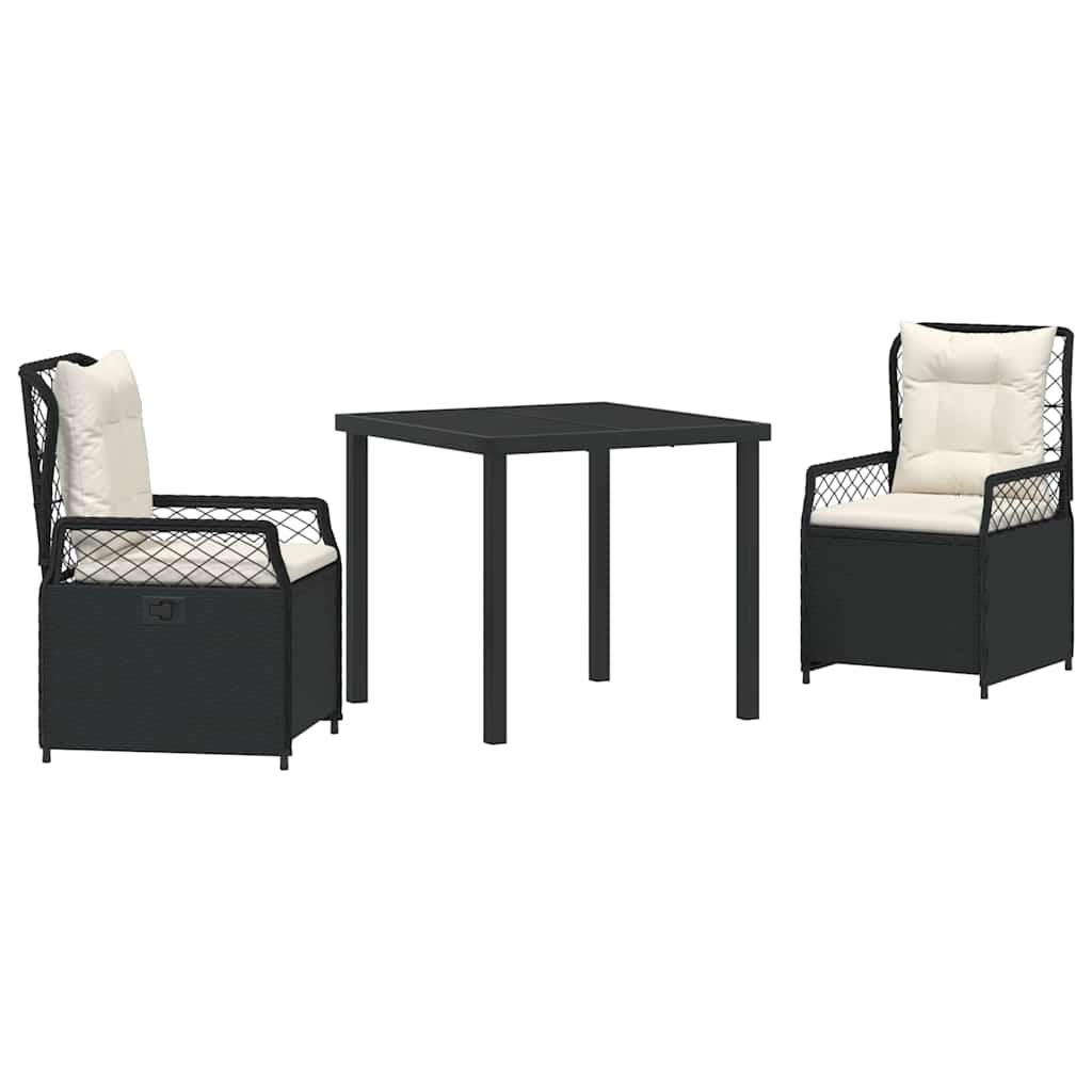 Kert étkező szett 3 pcs Fekete polirattan