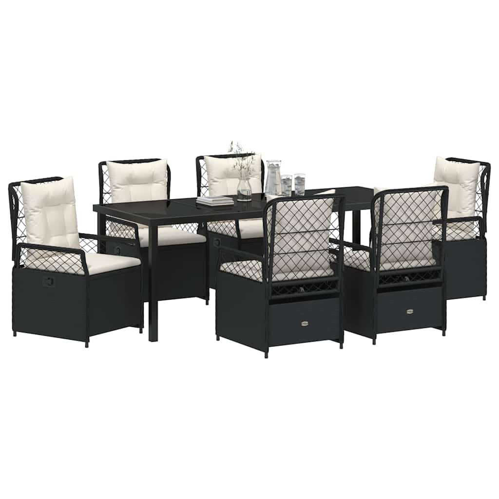 Kert étkező szett 7 pcs Fekete polirattan