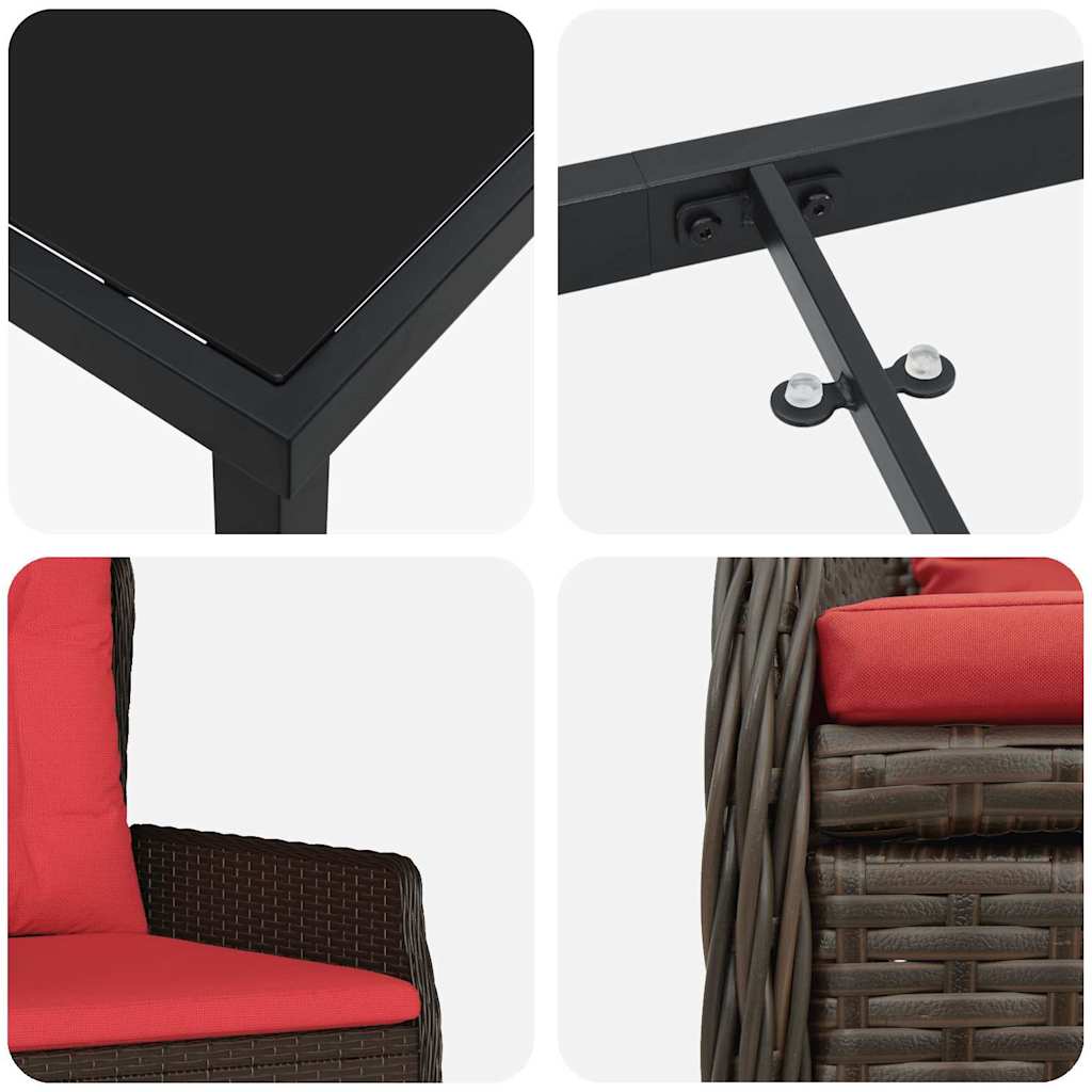 Kert étkező szett párnával 5 pcs Barna Poli rattan