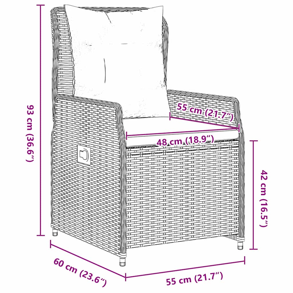 Kert étkező szett párnával 7 pcs Barna Poli rattan