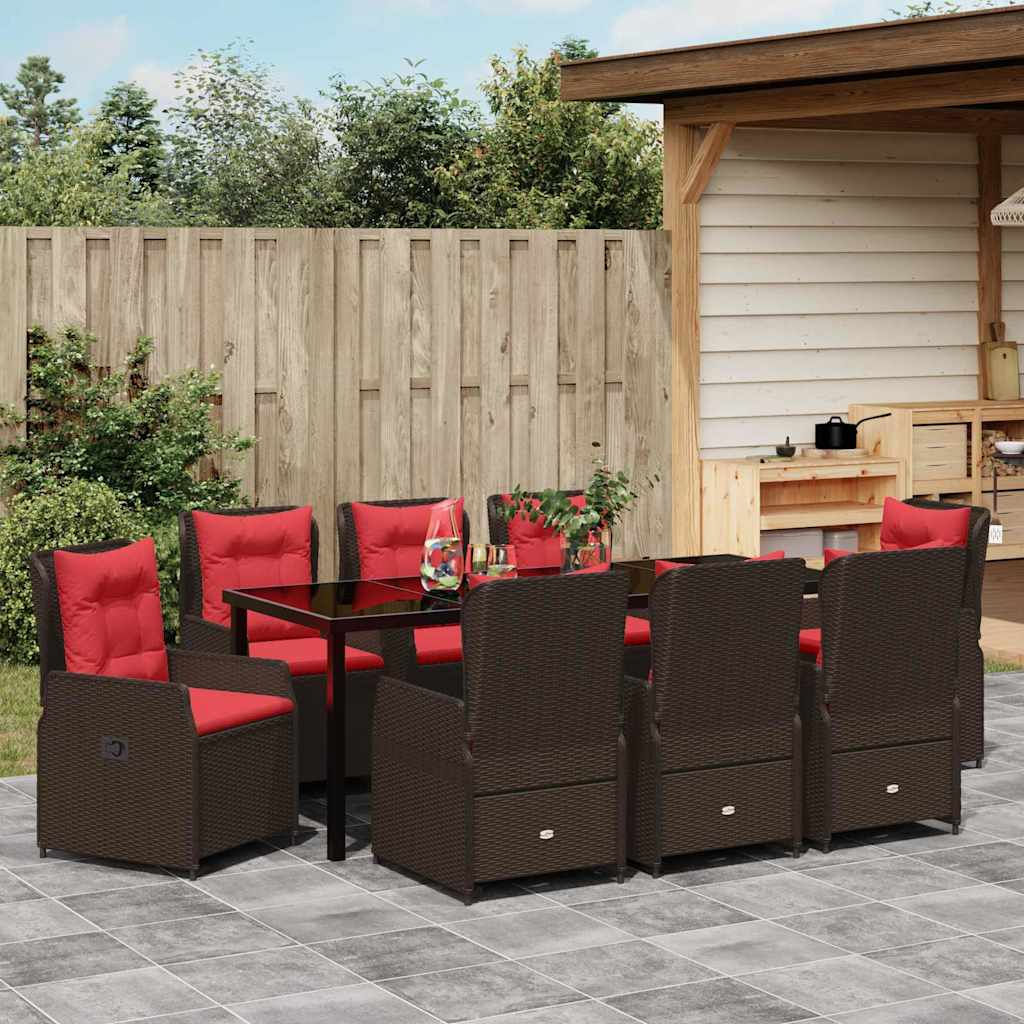 Kert étkező szett párnával 9 pcs Barna Poli rattan