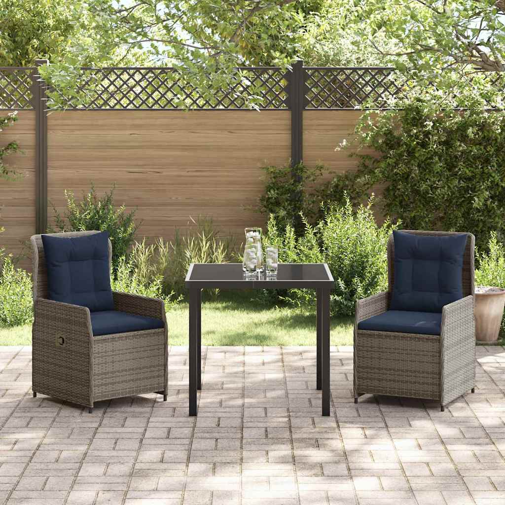 Kert étkező szett párnával 3 pcs Szürke Poli rattan
