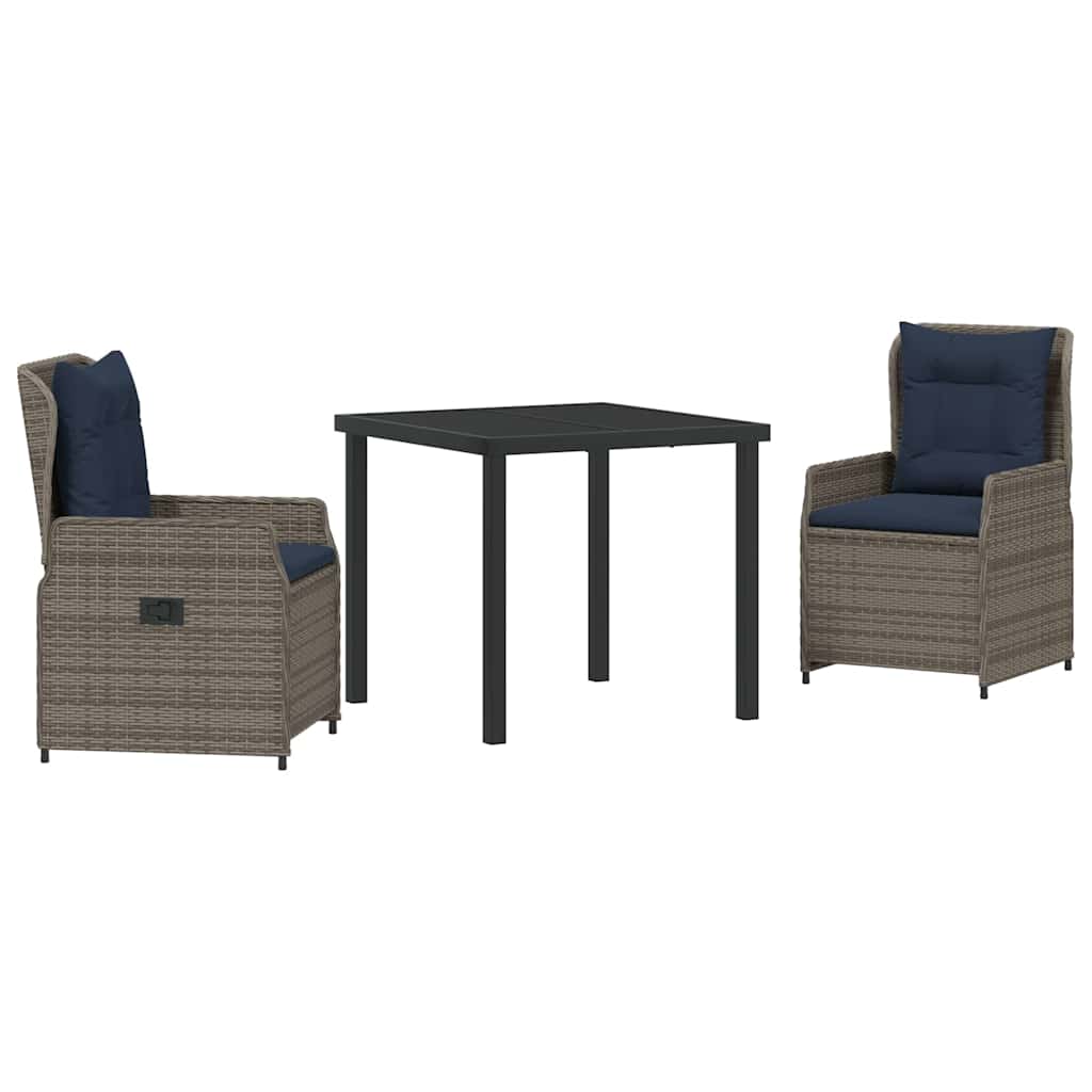 Kert étkező szett párnával 3 pcs Szürke Poli rattan