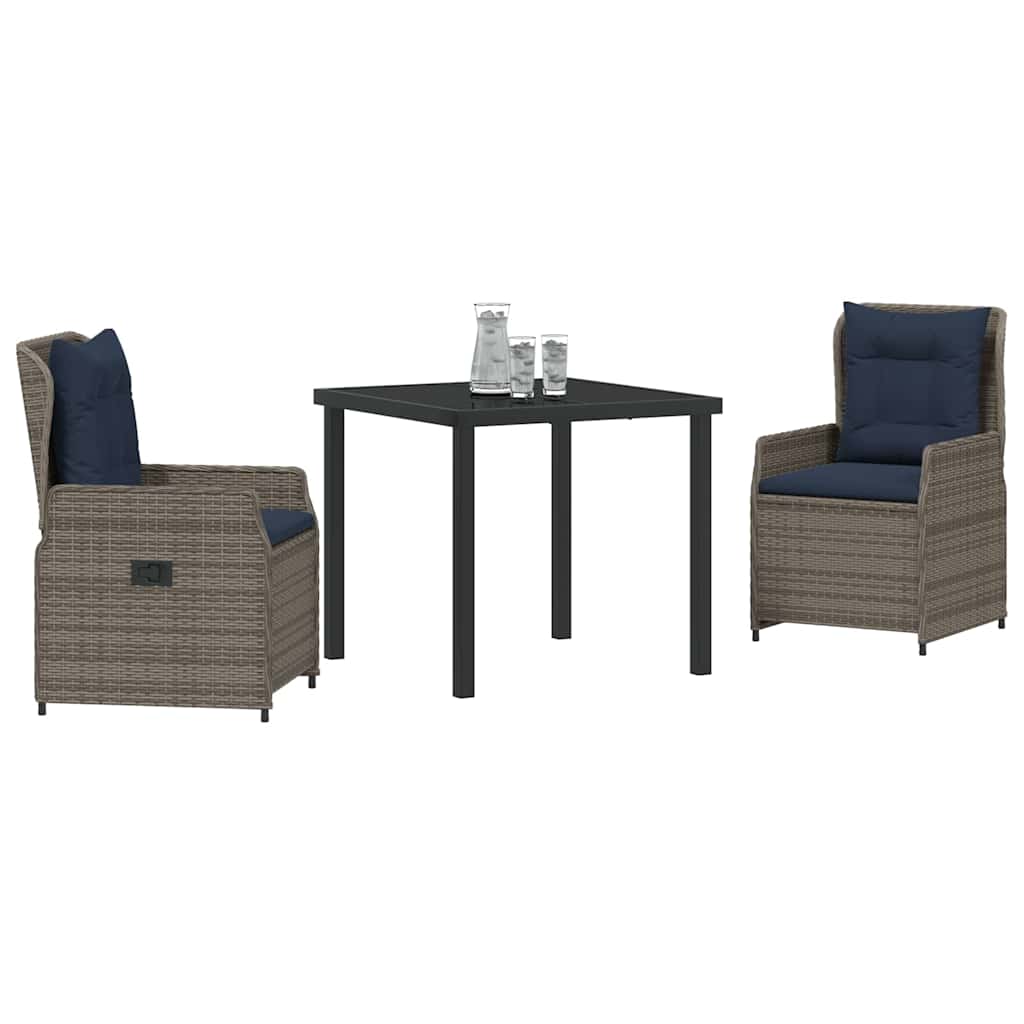 Kert étkező szett párnával 3 pcs Szürke Poli rattan