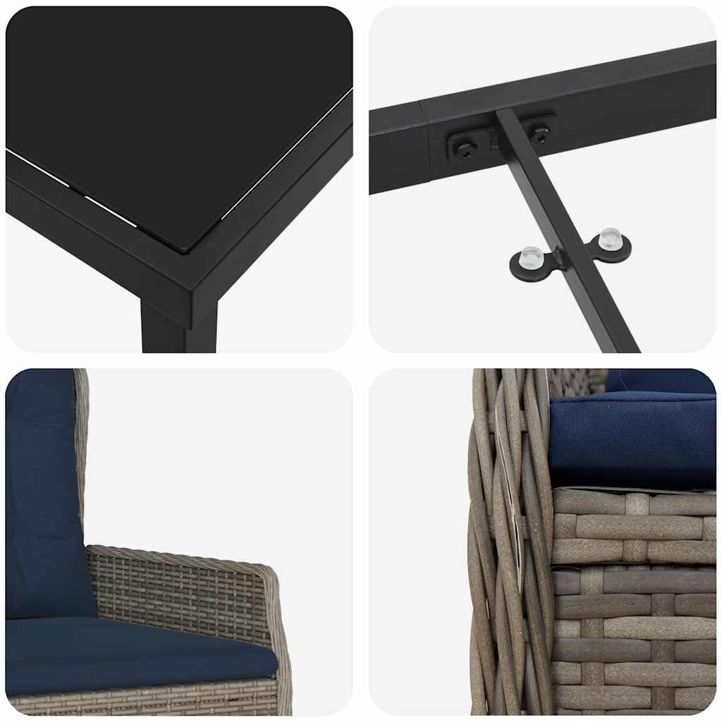 Kert étkező szett párnával 5 pcs Szürke Poli rattan