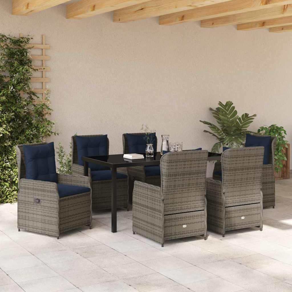 Kert étkező szett párnával 7 pcs Szürke Poli rattan