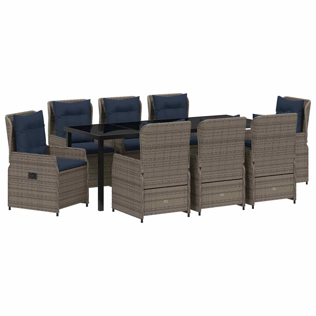 Kert étkező szett párnával 9 pcs Szürke Poli rattan