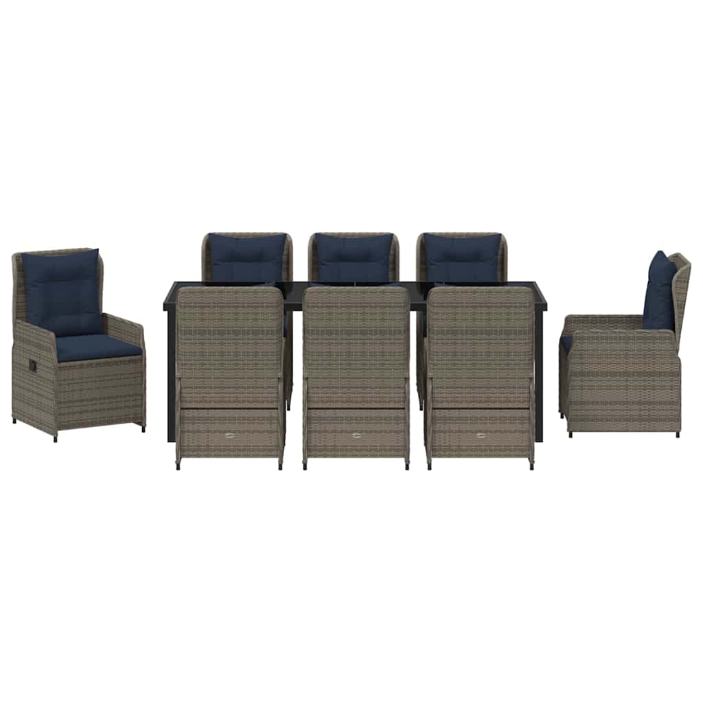 Kert étkező szett párnával 9 pcs Szürke Poli rattan