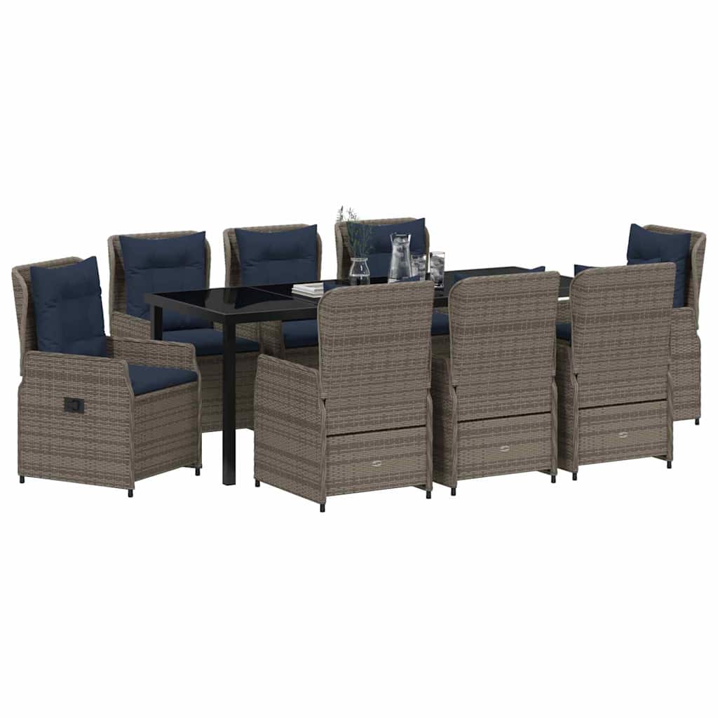 Kert étkező szett párnával 9 pcs Szürke Poli rattan