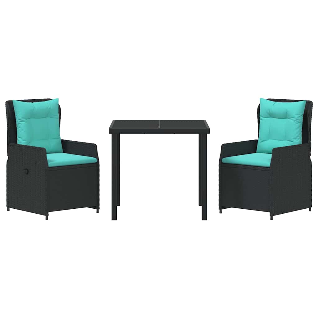 Kert étkező szett párnával 3 pcs Fekete Poli rattan