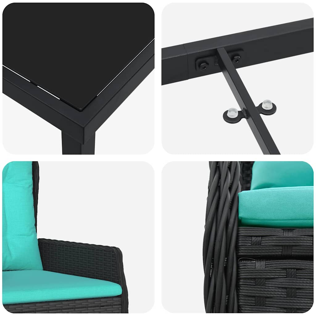 Kert étkező szett párnával 5 pcs Fekete Poli rattan