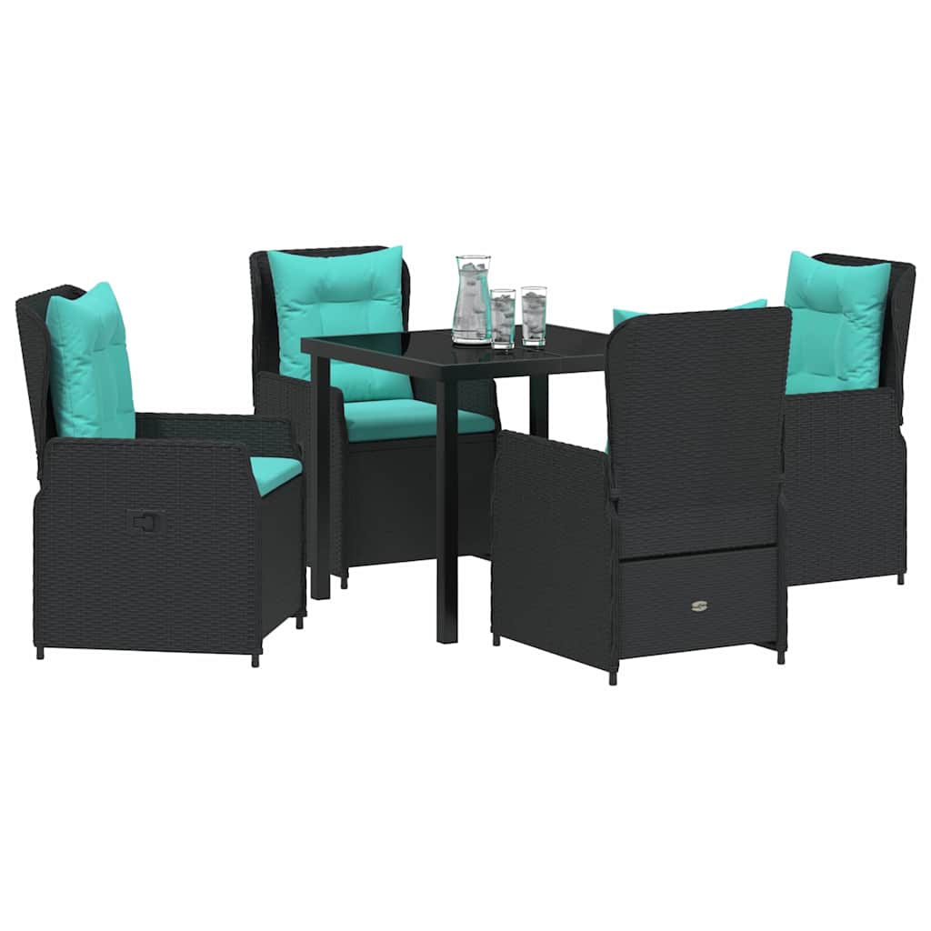 Kert étkező szett párnával 5 pcs Fekete Poli rattan