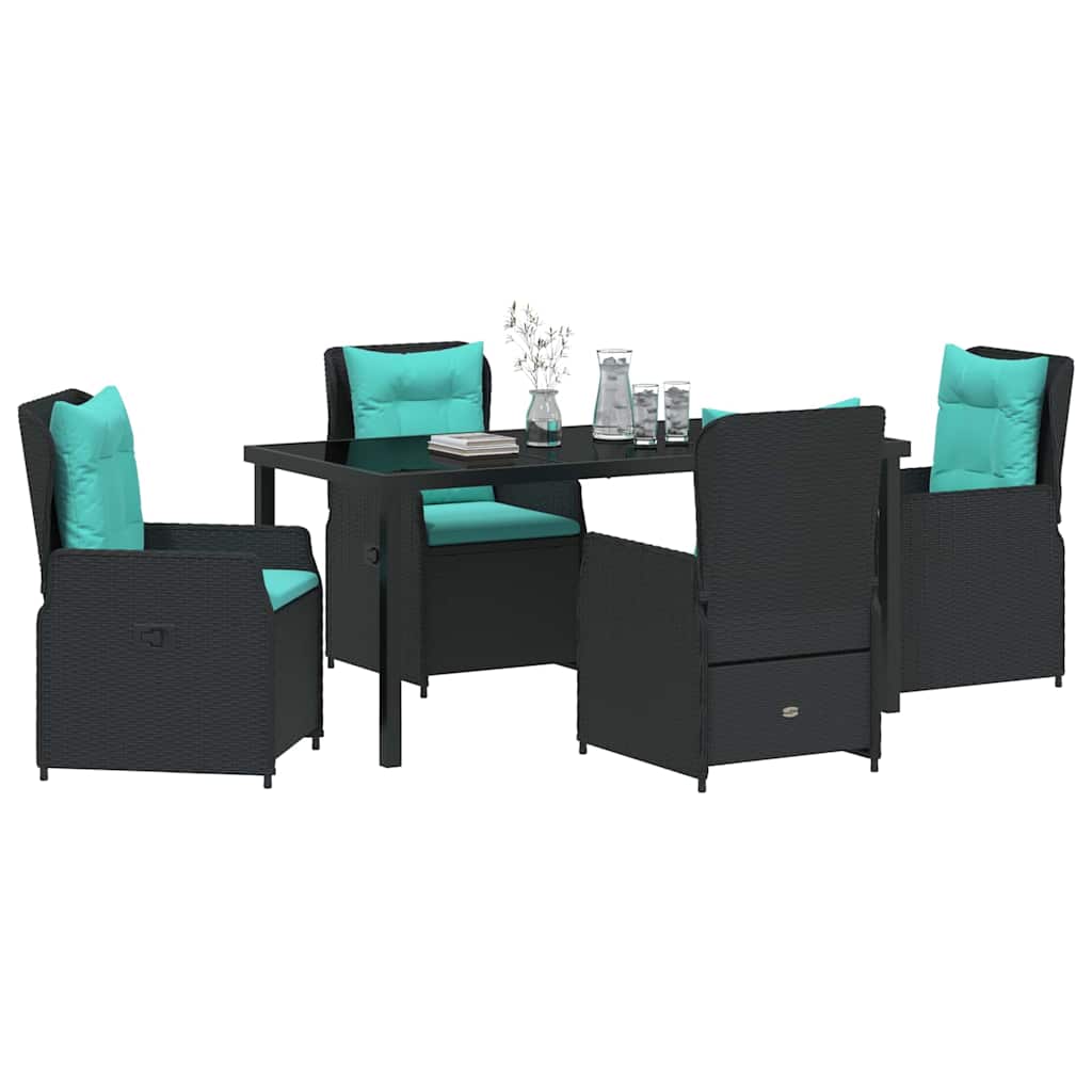 Kert étkező szett párnával 5 pcs Fekete Poli rattan