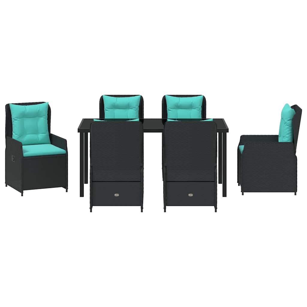 Kert étkező szett párnával 7 pcs Fekete Poli rattan
