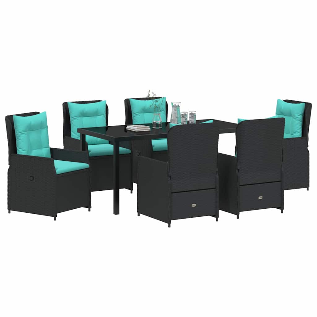 Kert étkező szett párnával 7 pcs Fekete Poli rattan