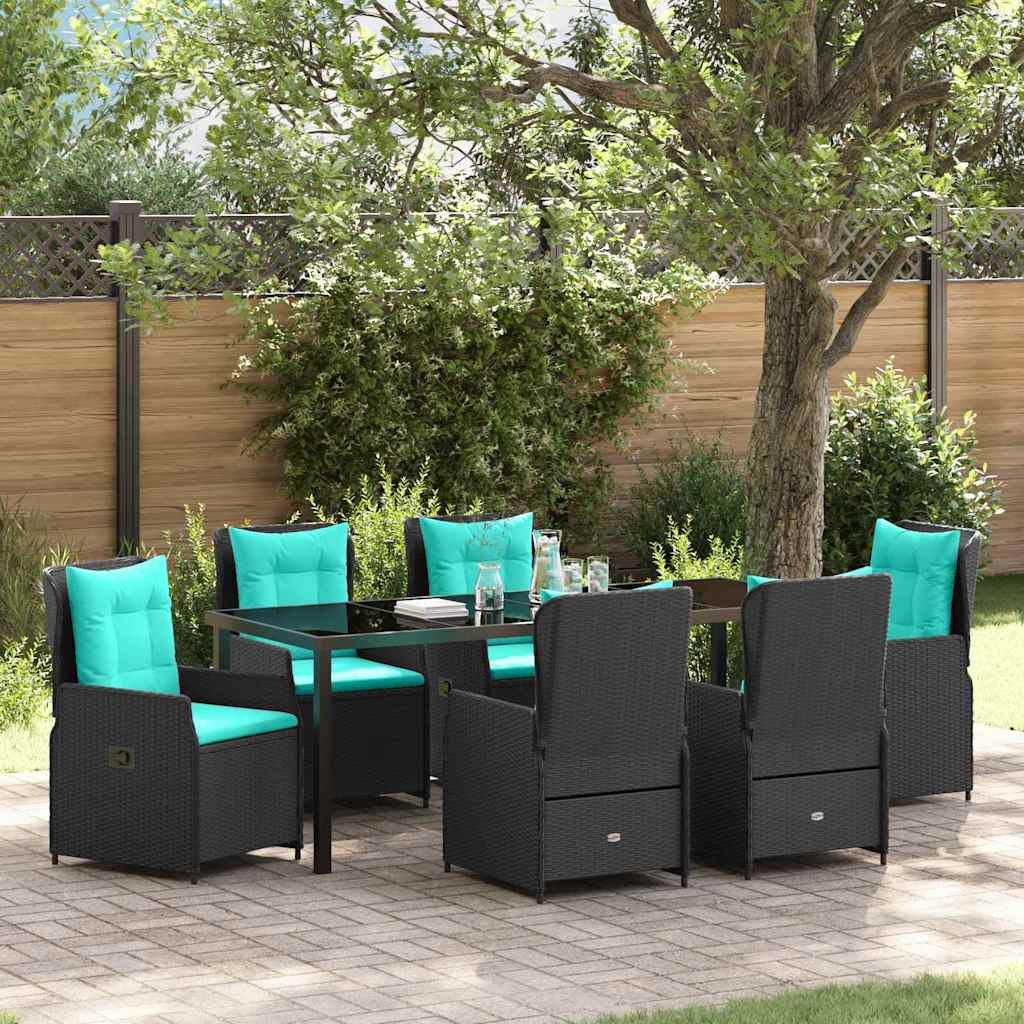 Kert étkező szett párnával 7 pcs Fekete Poli rattan