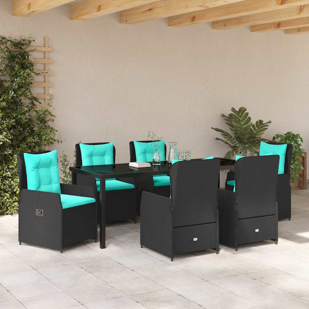 Kert étkező szett párnával 7 pcs Fekete Poli rattan