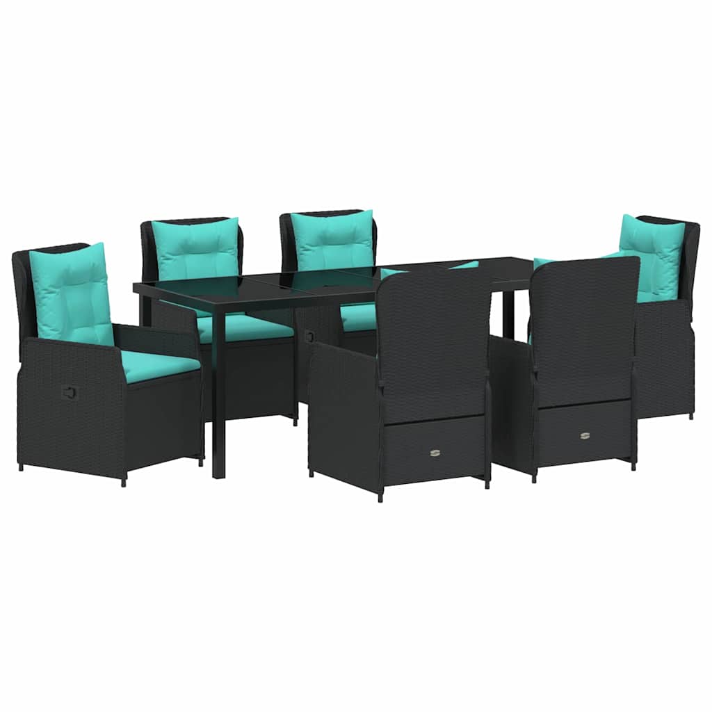 Kert étkező szett párnával 7 pcs Fekete Poli rattan