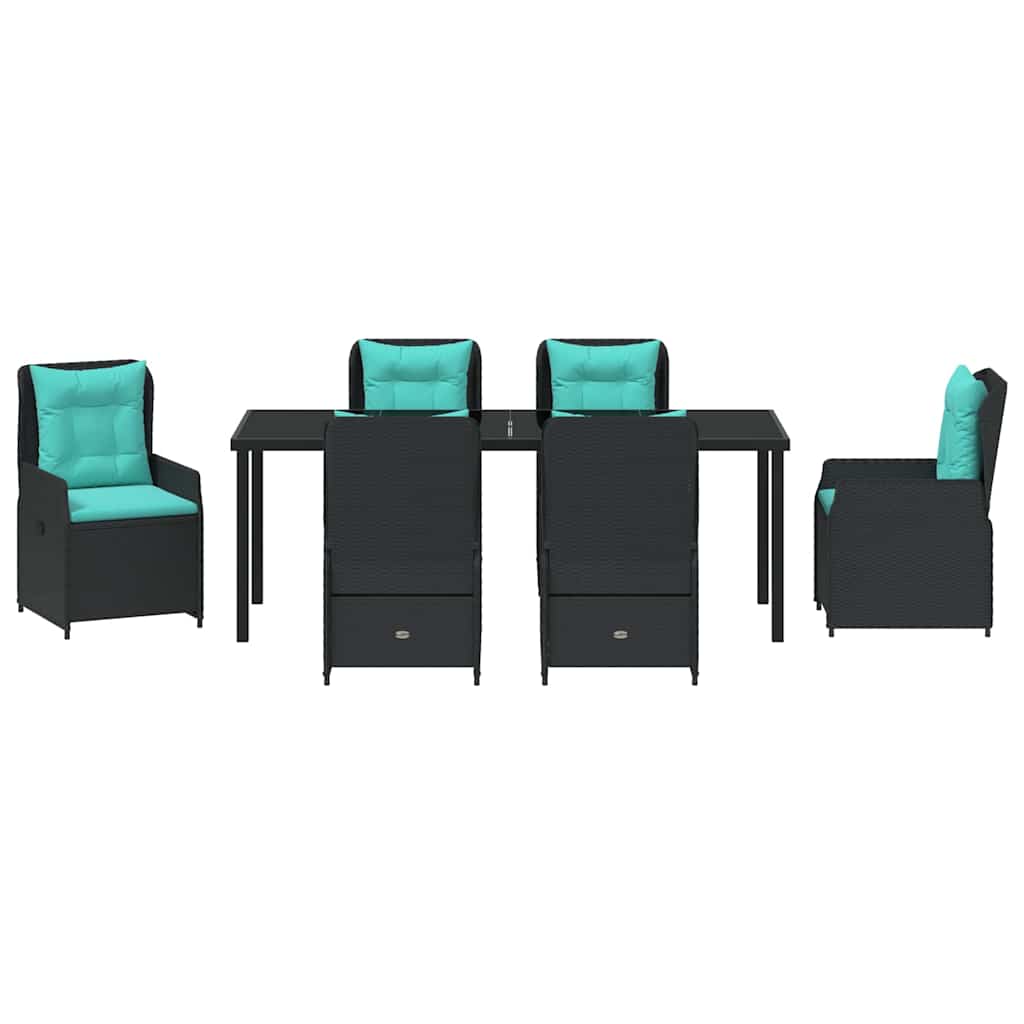 Kert étkező szett párnával 7 pcs Fekete Poli rattan