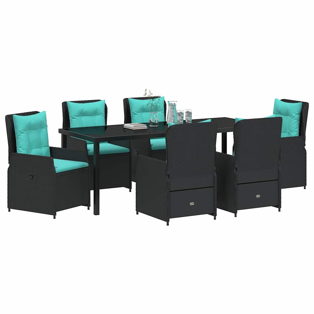 Kert étkező szett párnával 7 pcs Fekete Poli rattan