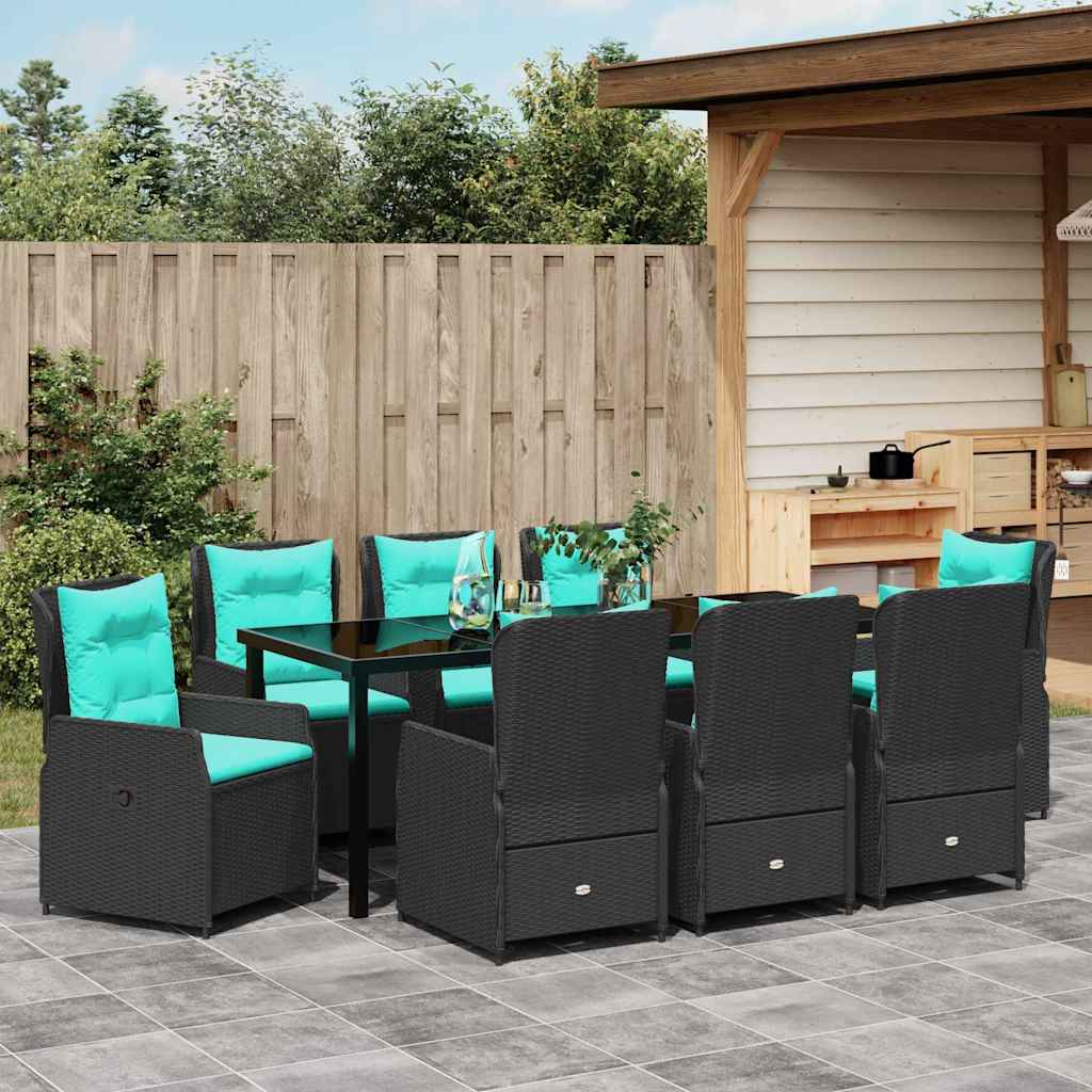 Kert étkező szett párnával 9 pcs Fekete Poli rattan