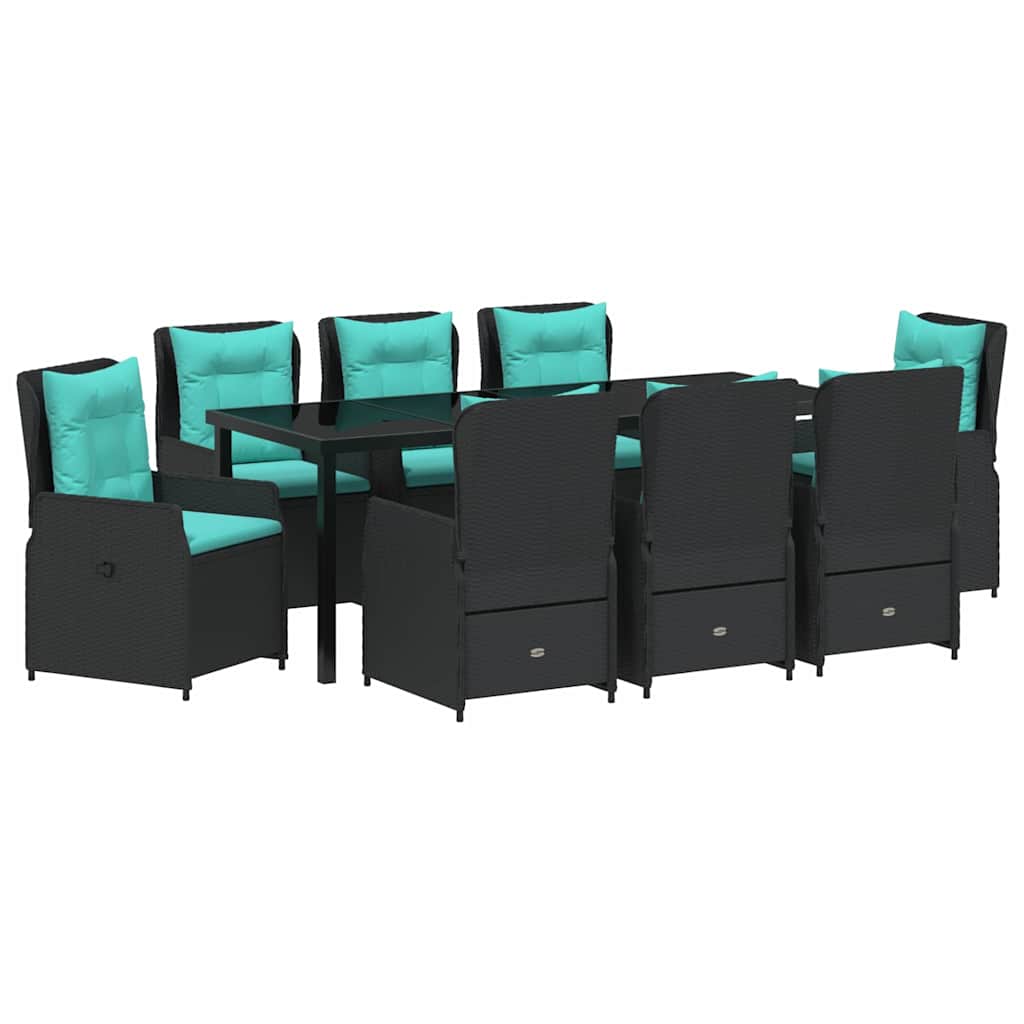 Kert étkező szett párnával 9 pcs Fekete Poli rattan