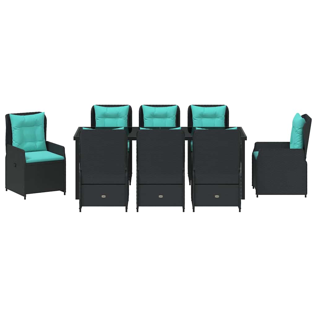 Kert étkező szett párnával 9 pcs Fekete Poli rattan