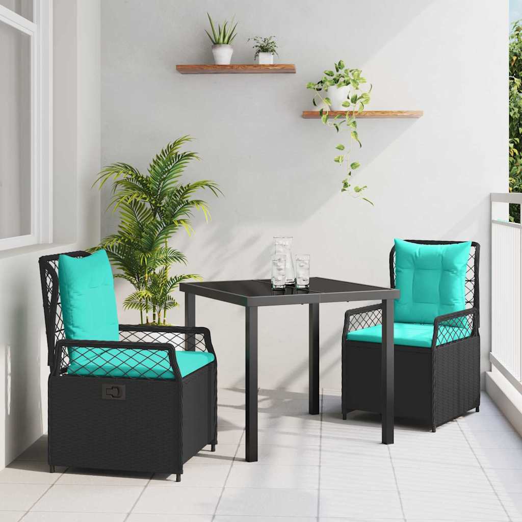 Kert étkező szett 3 pcs Fekete polirattan