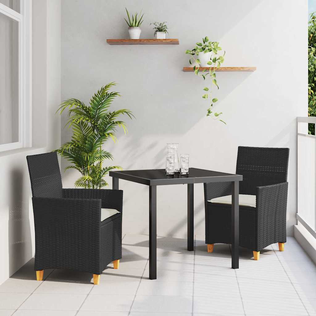 Kert étkező szett 3 pcs Fekete polirattan