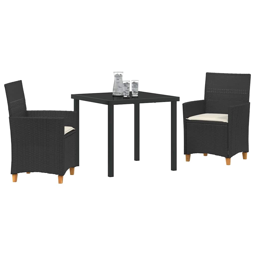 Kert étkező szett 3 pcs Fekete polirattan