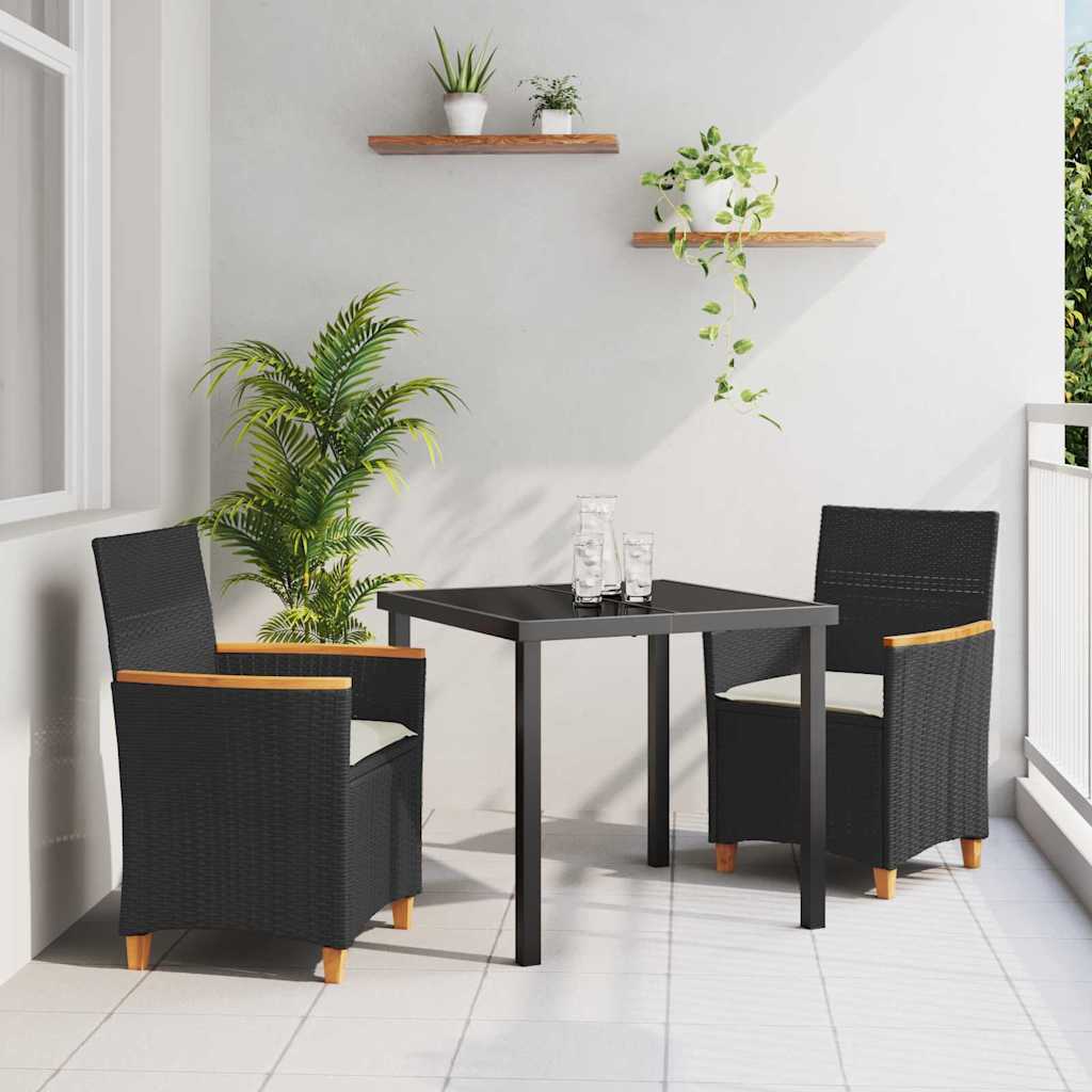 Kert étkező szett 3 pcs Fekete polirattan