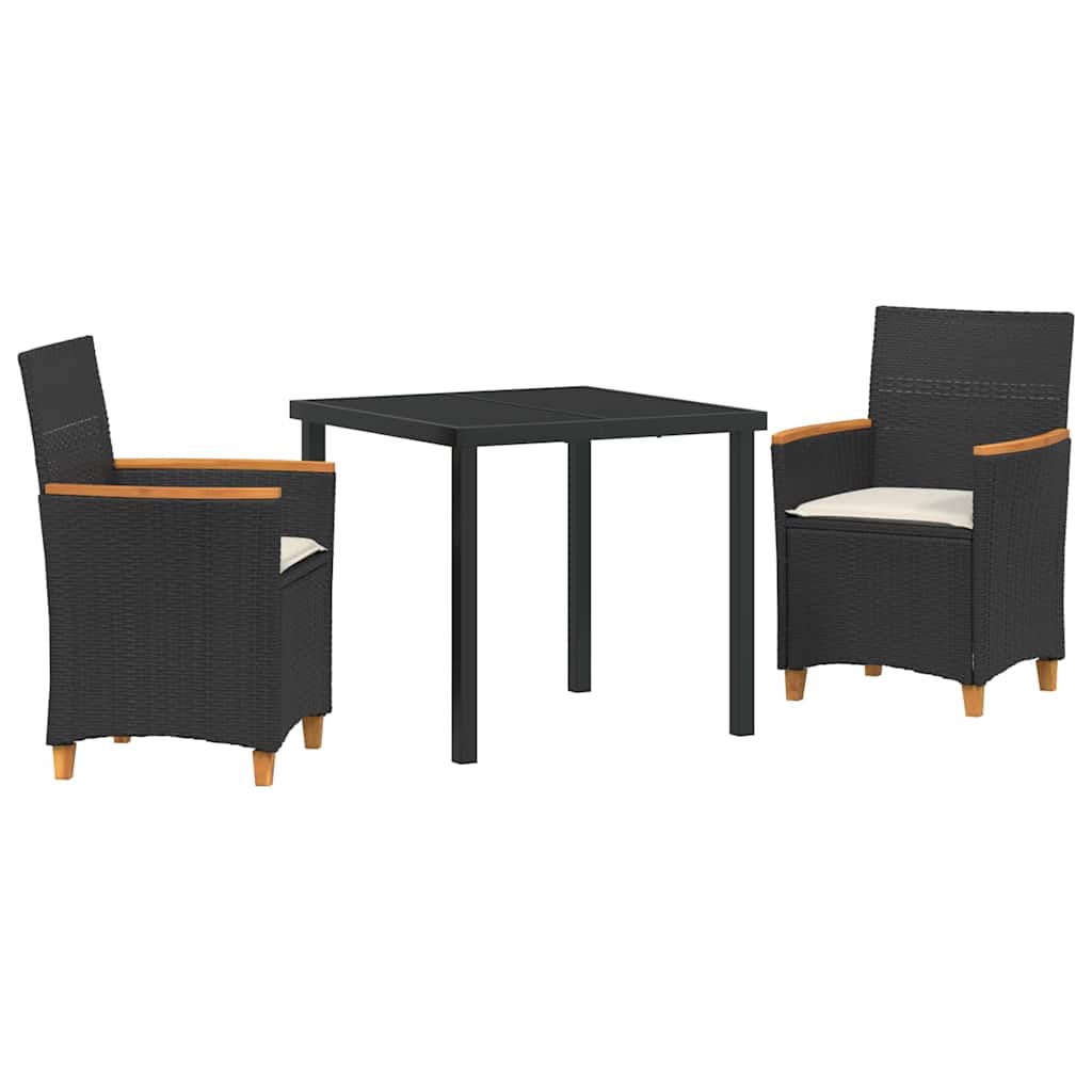 Kert étkező szett 3 pcs Fekete polirattan