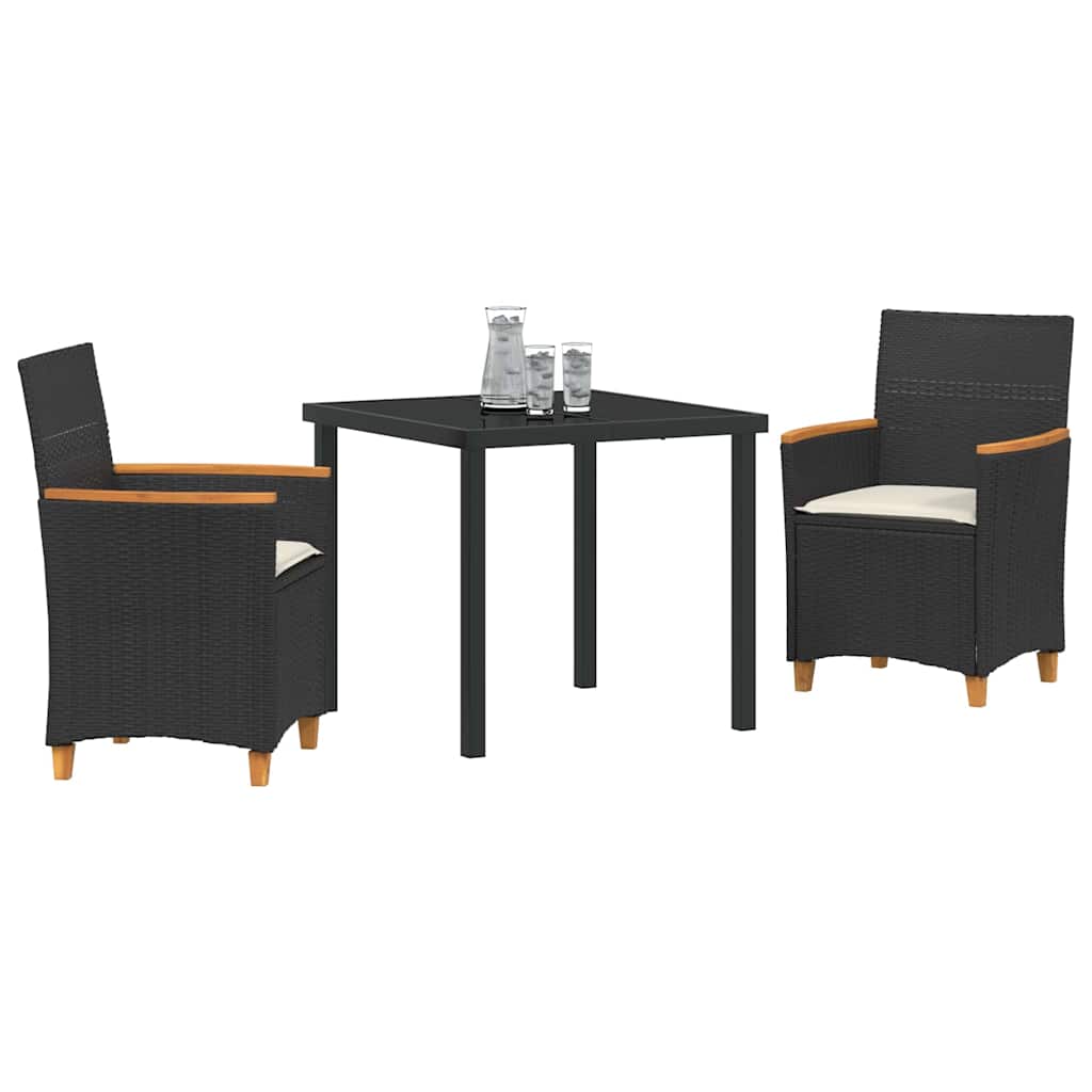 Kert étkező szett 3 pcs Fekete polirattan