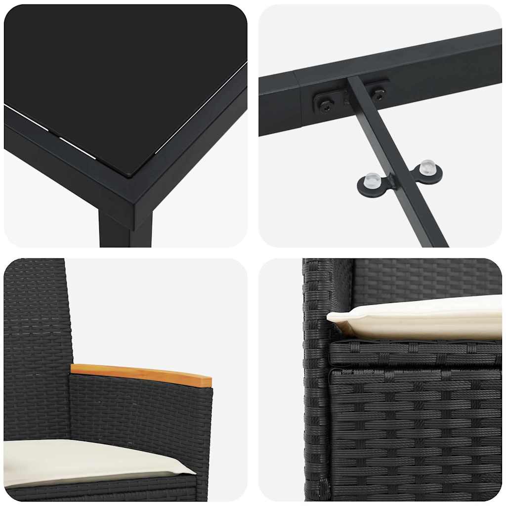 Kert étkező szett 7 pcs Fekete polirattan