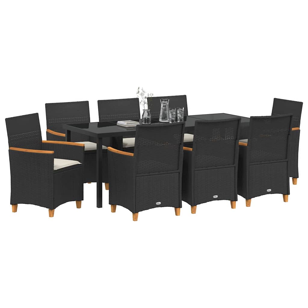 Kert étkező szett 9 pcs Fekete polirattan