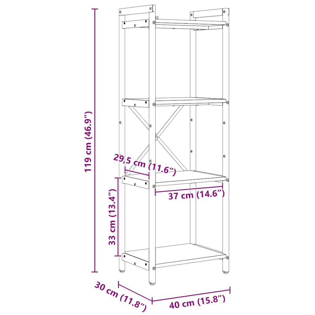 Könyvespolc 40 x 30 x 119 cm Szerelt Fa Artisan tölgy