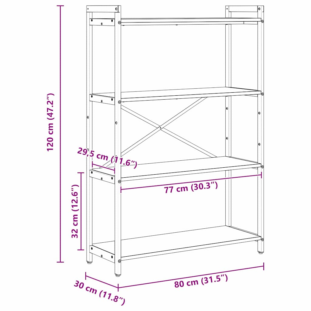 Könyvespolc 80 x 30 x 120 cm Szerelt Fa Régi fa