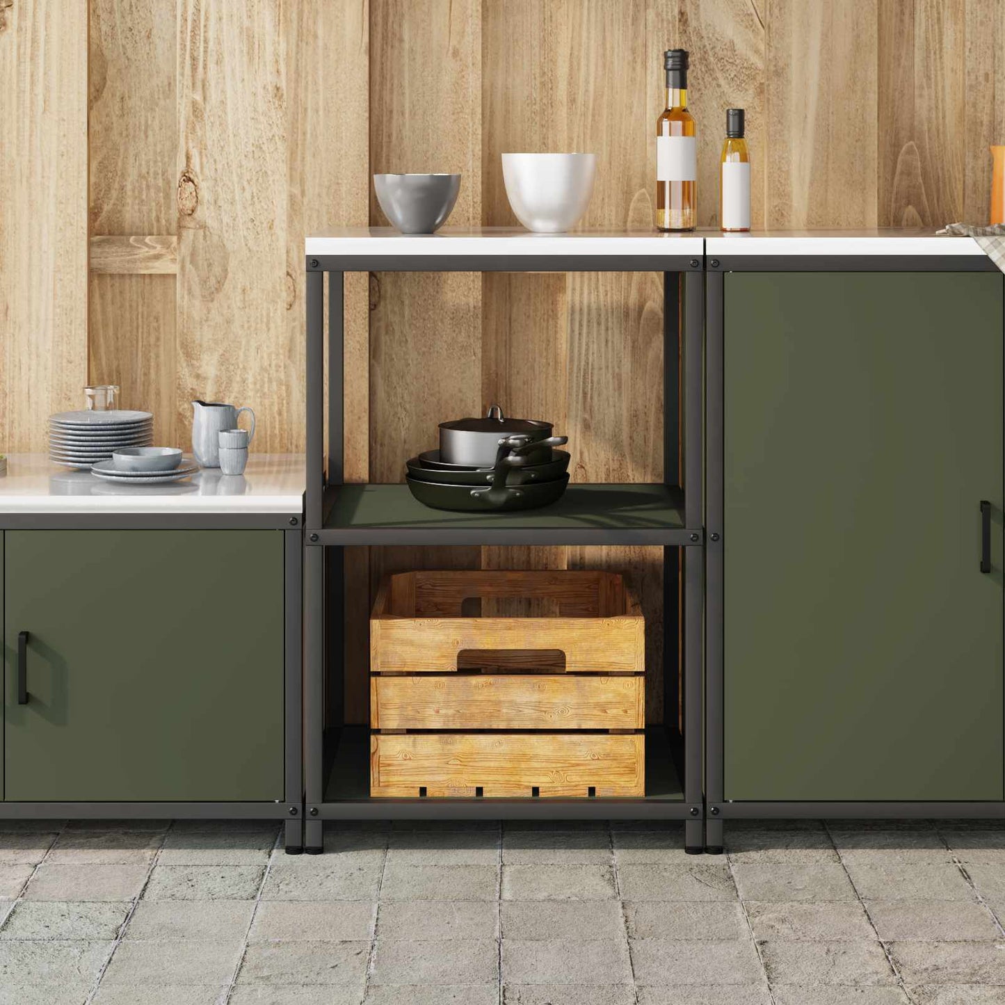 Konyhai polcrendszer HATTEM Olajzöld 60 x 50 x 92 cm Acél