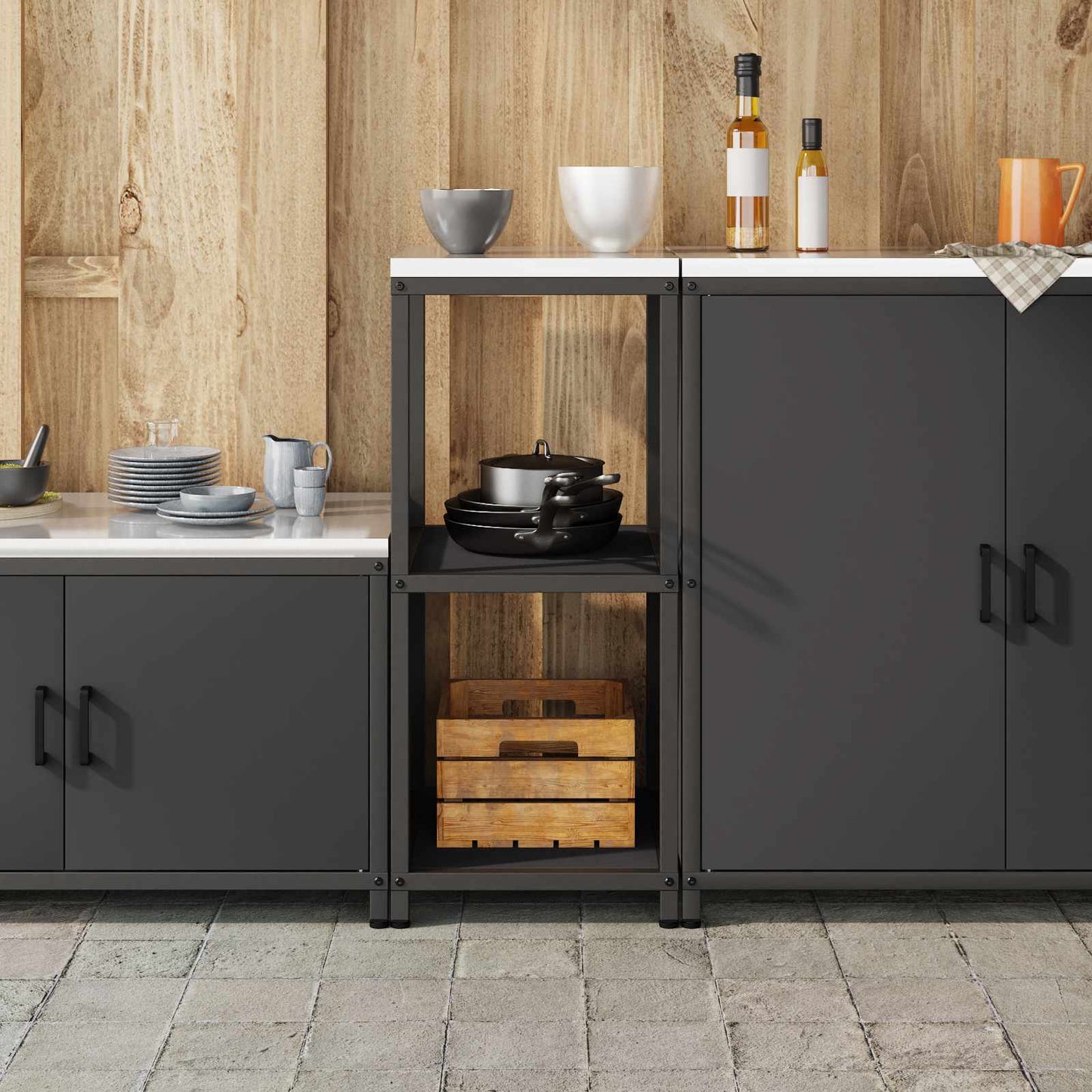 Konyhai polcrendszer HATTEM Fekete 40 x 50 x 92 cm Acél