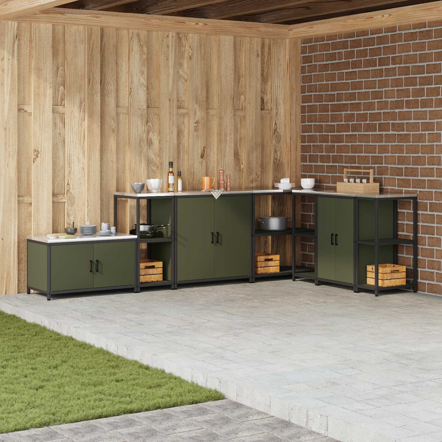 Konyhai polcrendszer HATTEM Olajzöld 40 x 50 x 92 cm Acél