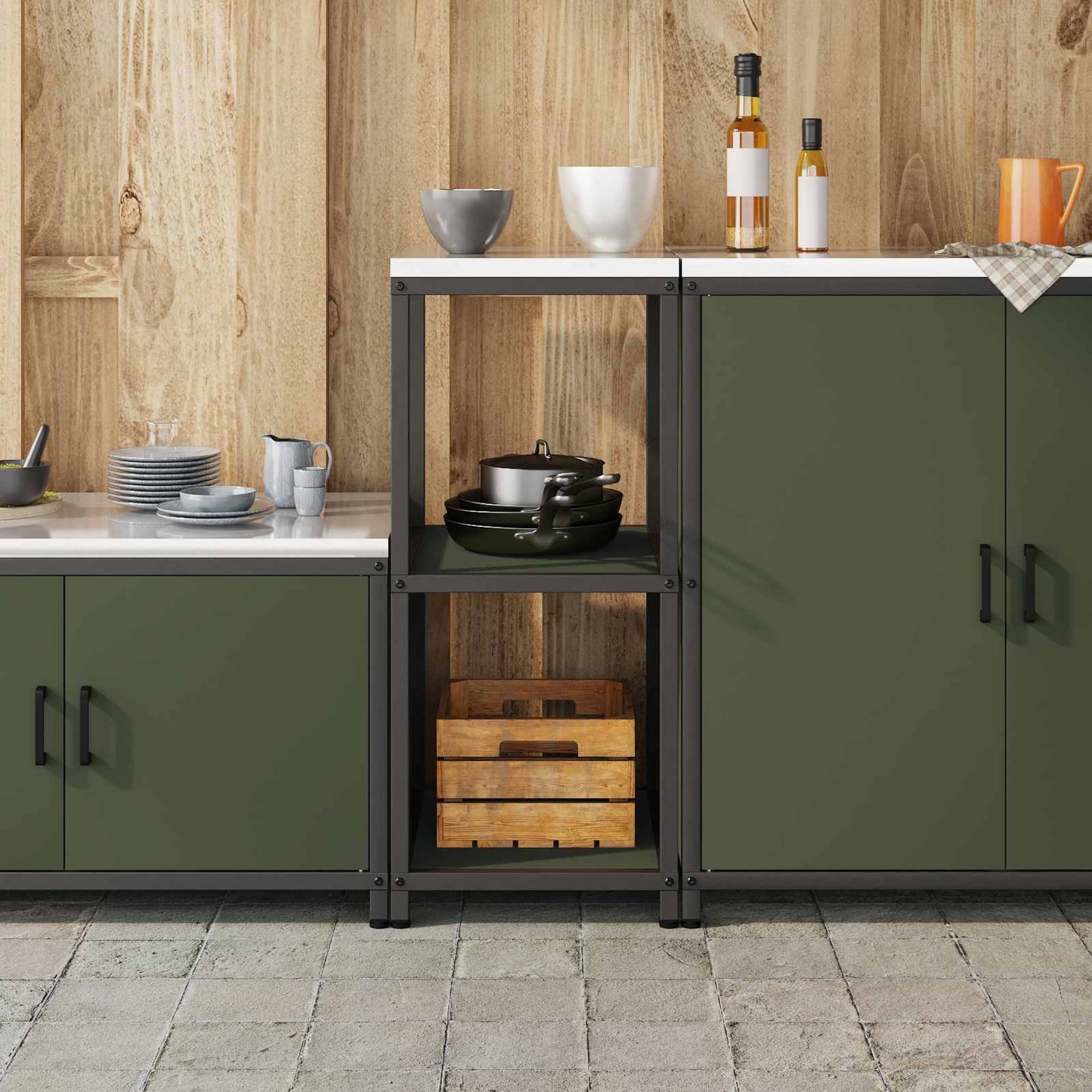 Konyhai polcrendszer HATTEM Olajzöld 40 x 50 x 92 cm Acél