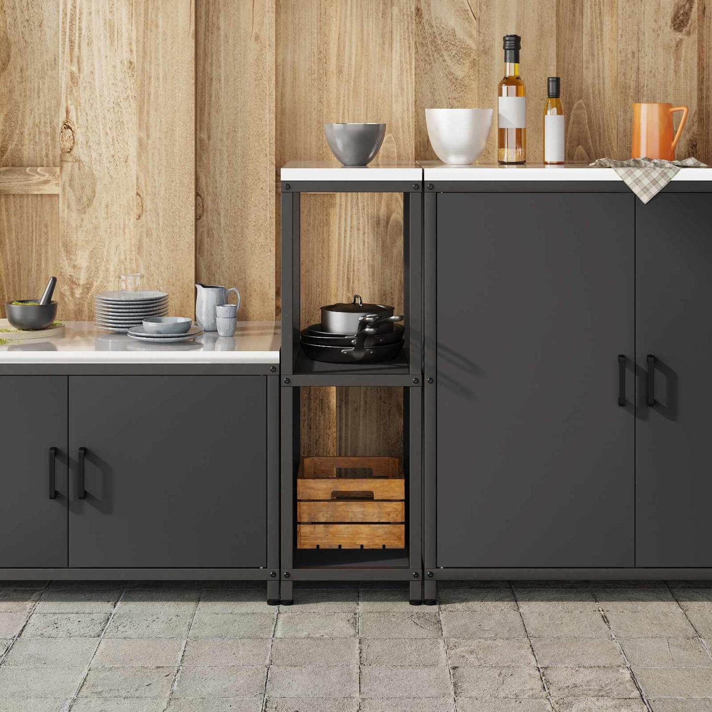 Konyhai polcrendszer HATTEM Fekete 30 x 50 x 92 cm Acél