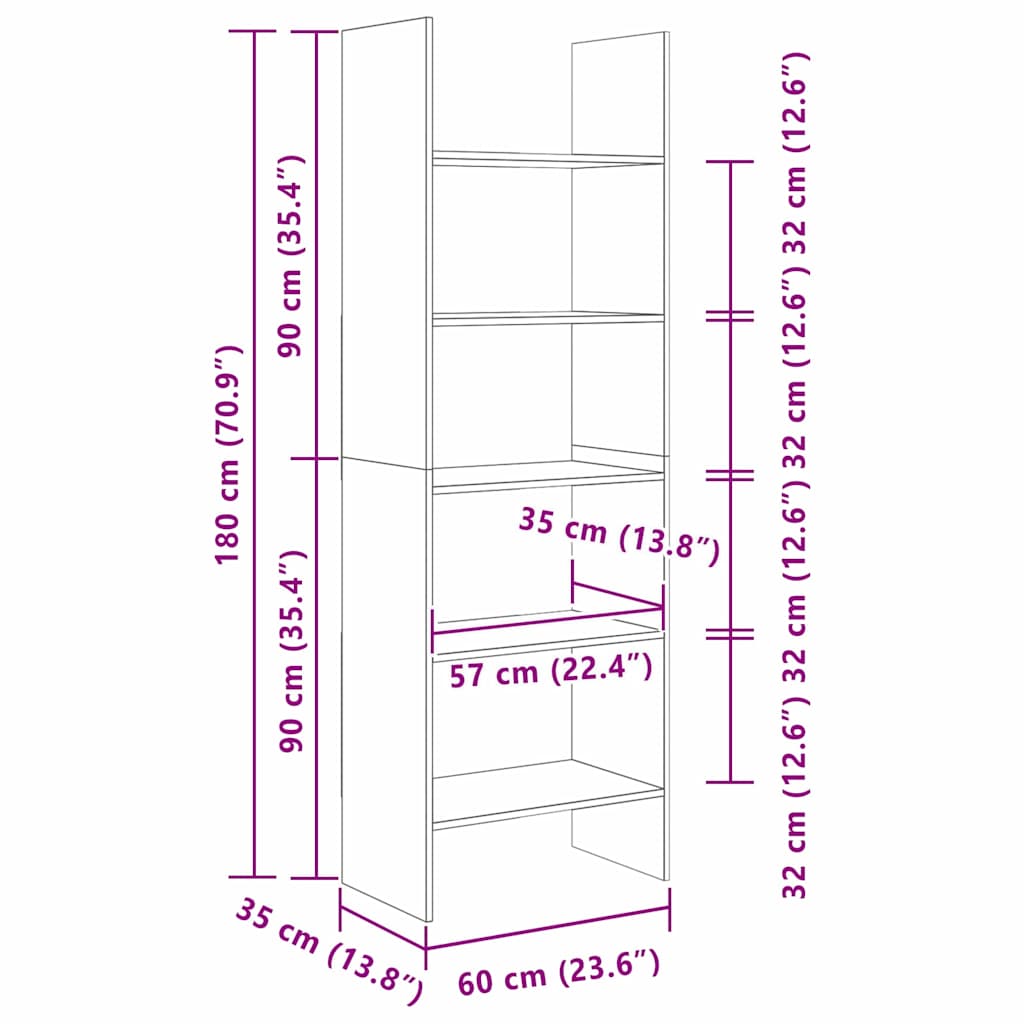 Könyvespolc Öreg fa 60 x 35 x 180 cm Faanyag