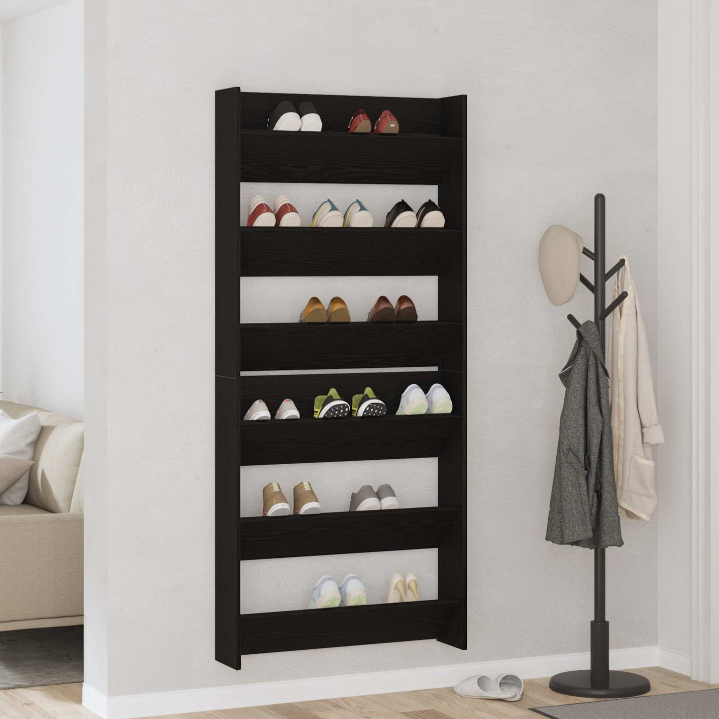 Cipőszekrény 2 db 86 x 18 x 90 cm Szerelt Fa Fekete tölgy