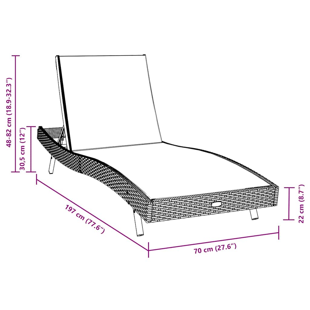 Napozó 3 pcs Barna 197 x 70 x 82 cm polirattan