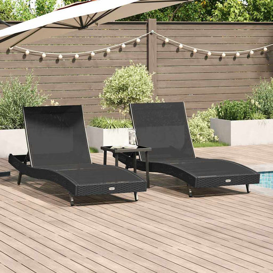 Napozó 3 pcs Fekete 197 x 70 x 82 cm polirattan