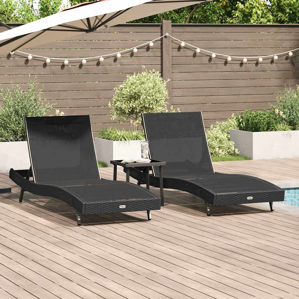 Napozó 3 pcs Fekete 197 x 70 x 82 cm polirattan
