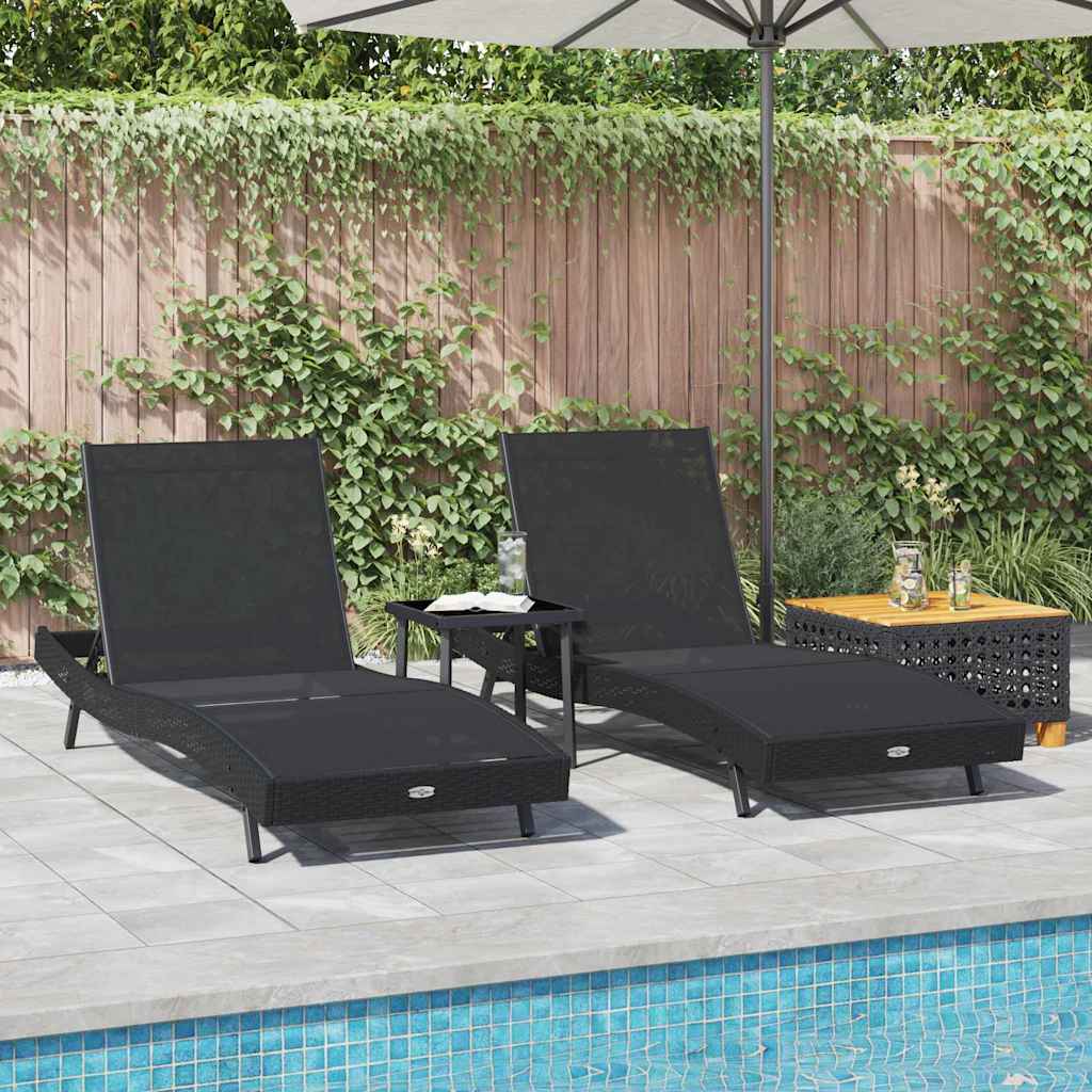 Napozó 3 pcs Fekete 197 x 70 x 82 cm polirattan