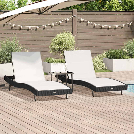 Napozó 3 pcs Fekete és Fehér 197 x 70 x 82 cm polirattan