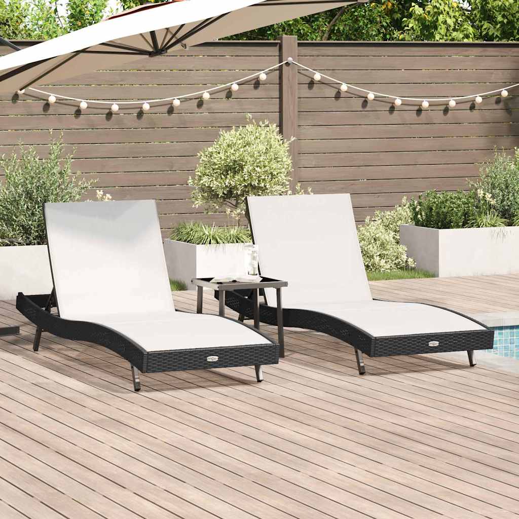Napozó 3 pcs Fekete és Fehér 197 x 70 x 82 cm polirattan